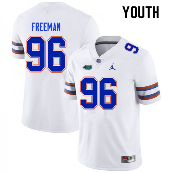 Youth #96 Travis Freeman Florida Gators College Football Jersey White